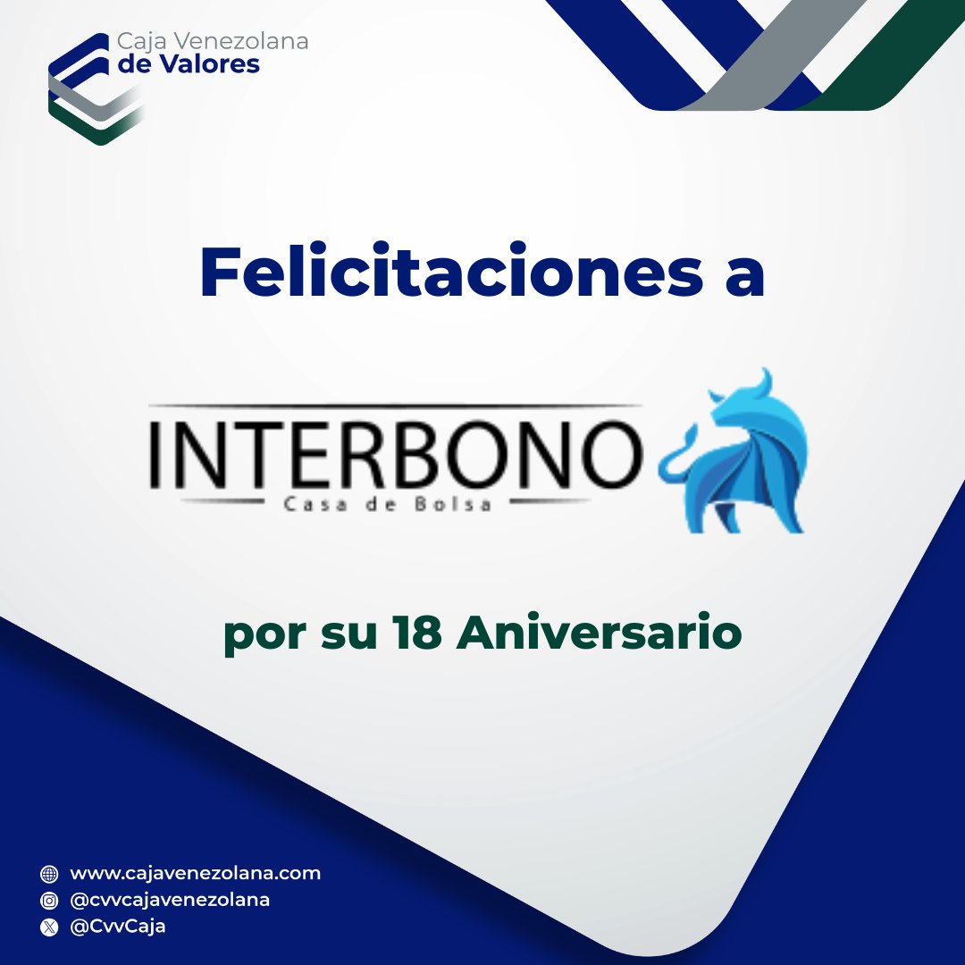 Desde la C.V.V. Caja Venezolana de Valores, S.A., queremos felicitar a <a href="/Interbono/">Interbono Casa de Bolsa</a> en su 18 Aniversario.