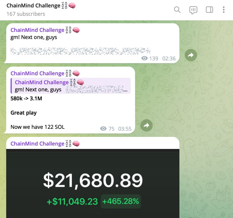 0xChainMind's tweet photo. For those who missed it:

I started a 1 to 1000 $SOL challenge in my private TG

Day 3 now and 12% of the challenge is completed now

120 $SOL from 1000 $SOL for 2 and a half days

Got one more 6x profit deal

Wasn't expecting that so many ppl want to join it, so will add 100-200 ppl

Will add those who like, rt, and reply to this post

Tip: I'll pick the 100 least-liked replies 👇