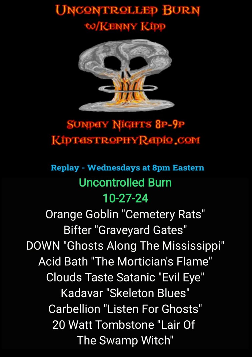MrKennyKidd's tweet photo. Tonight's "Uncontrolled Burn w/Kenny Kidd"  Sundays 8pm Est Only on https://t.co/DExBP4Rldx 
REPLAY Wed at 8p Est #Stoney 

@OrangeGoblin1 #Bifter @downnola #AcidBath @SatanicClouds @KadavarOfficial @carbellion #20WattTombstone https://t.co/gOjzvECuWX