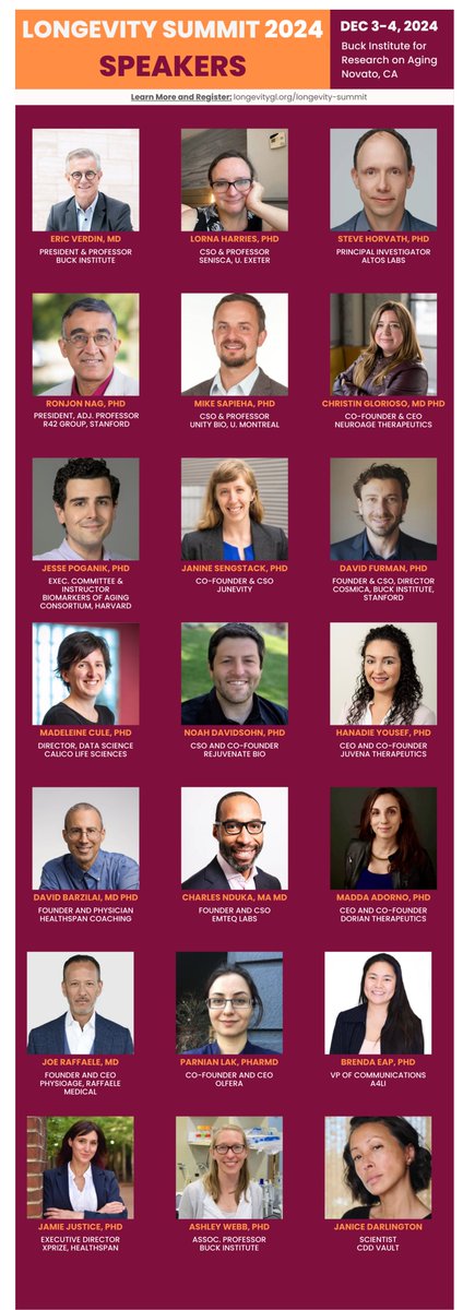 Longevity Global (@longevitygl) on Twitter photo We have an incredible lineup again this year for the Longevity Summit with some new hot companies and cutting edge research covering a variety of topics from medicine, to biotech, to policy.
Get your tickets here: lnkd.in/gpxvebPg
<a href="/RapaNews/">Rapamycin News</a> <a href="/agingbiomarkers/">Biomarkers of Aging Consortium</a> We have an incredible lineup again this year for the Longevity Summit with some new hot companies and cutting edge research covering a variety of topics from medicine, to biotech, to policy.
Get your tickets here: lnkd.in/gpxvebPg
<a href="/RapaNews/">Rapamycin News</a> <a href="/agingbiomarkers/">Biomarkers of Aging Consortium</a>