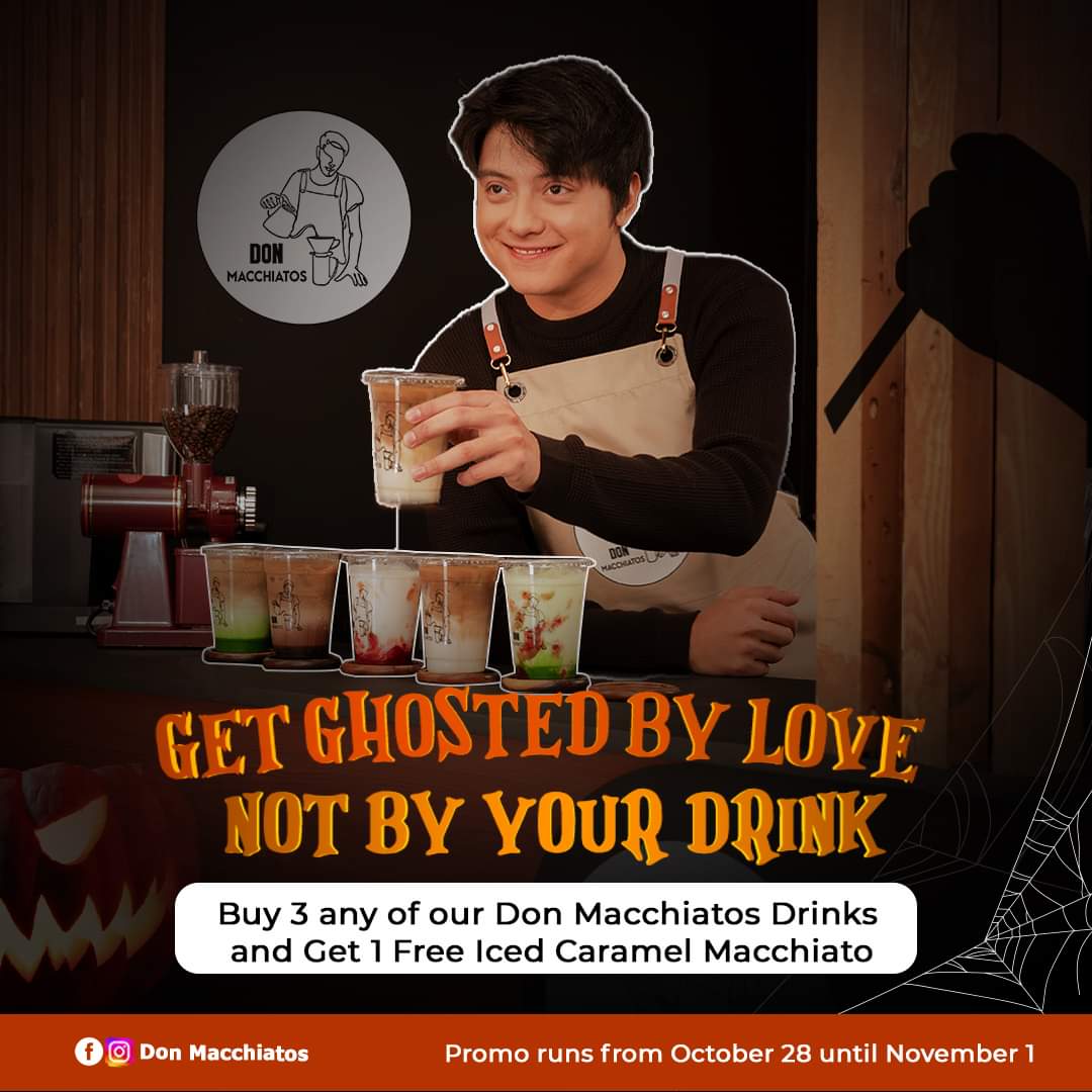 Djpmmofc's tweet photo. GET GHOSTED BY LOVE, NOT BY YOUR DRINK! 
HALLOWEEN TREAT OF DON MACCHIATOS 💖

So, this Halloween, skip the ghosting and get a treat you won’t forget at Don Macchiatos.

#HalloweenTreat #DonMacchiatosPhilippines https://t.co/wA77TlBZuE
