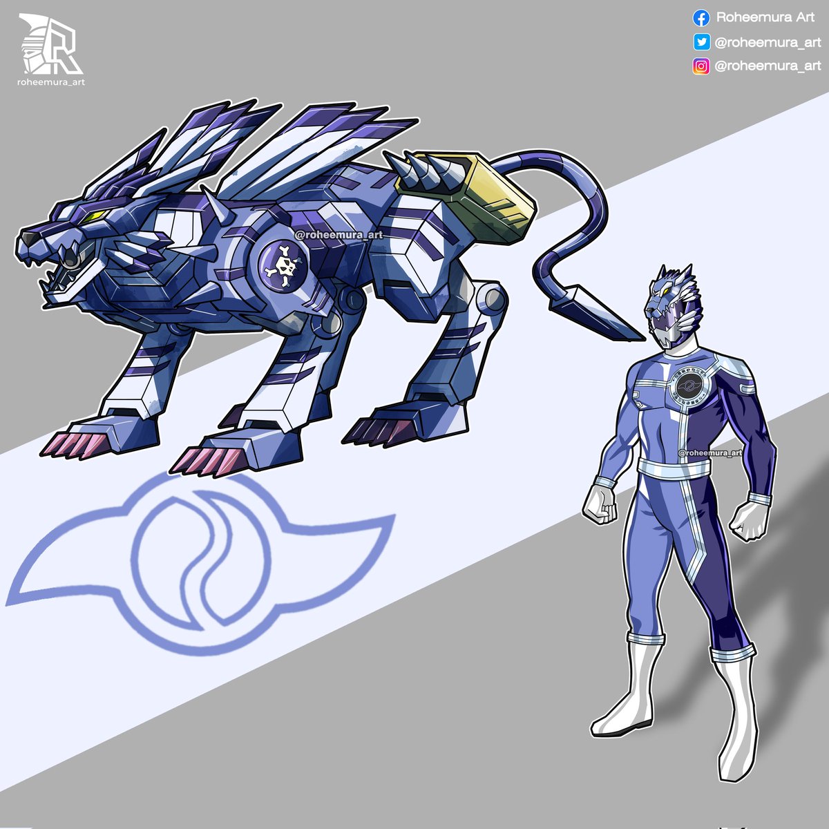 Digisentai / digirangers no 2
Blue ranger of Friendship
With his zord, Zordgarurumon. 
Again, i try to combine several aspect like #garurumon / #weregarurumon and also #metalgarurumon. And i also want to keep the 'wolf' aesthetic on the zord

#tokusatsu
#powerrangers
#supersentai