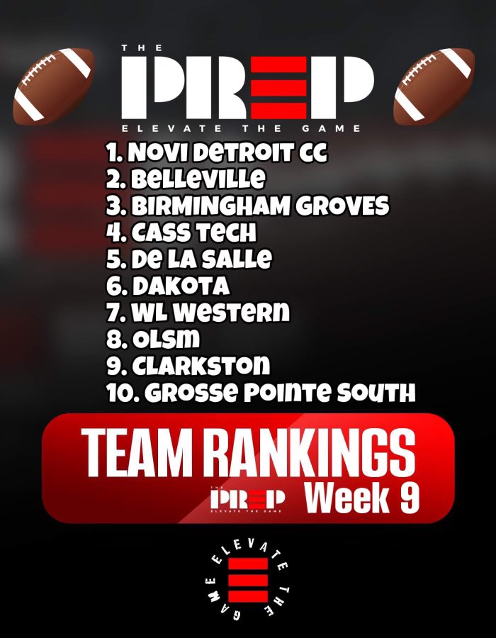 Week 9 Michigan High School football had a few well known programs move up the ladderl!! ⭐️ 🏈 We present to you PreP’s Top 10 Metro Detroits High School Football Rankings for Week 10🚨‼️

1.) Novi Detroit CC 
2.) Belleville 
3.) Birmingham Groves
4.) Cass Tech 
5.)  De La Salle
