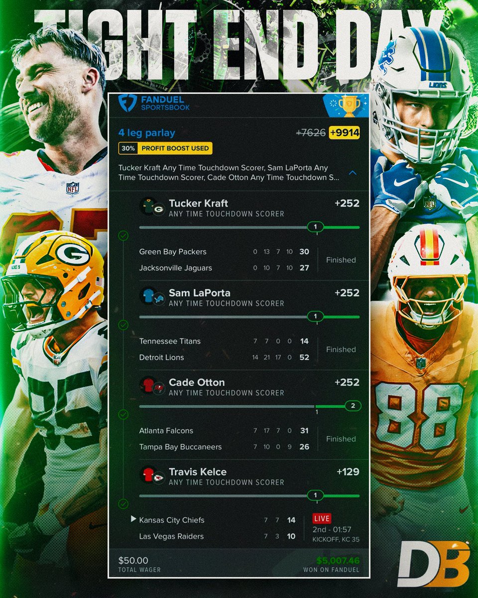 ✅ Tight End Day (+9914)

👉 $50 —> $5,000💰💰💰

Posed for FREE! Let me see some green slips in the replies⤵️

$50 to 2 people who Like &amp; RT 💜
