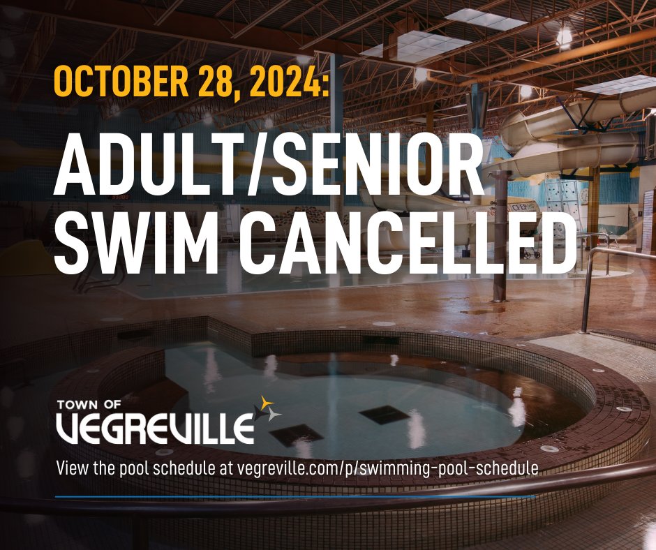 🌊𝐒𝐰𝐢𝐦𝐦𝐢𝐧𝐠 𝐏𝐨𝐨𝐥 𝐒𝐜𝐡𝐞𝐝𝐮𝐥𝐞 𝐂𝐡𝐚𝐧𝐠𝐞

Please note, due to a school booking, there will be no Adult/Senior Swim from 2:00 pm - 3:15 pm on October 28, 2024.

View the swimming pool schedule: loom.ly/ZaeJpjo

 #Vegreville | #RoomToGrow