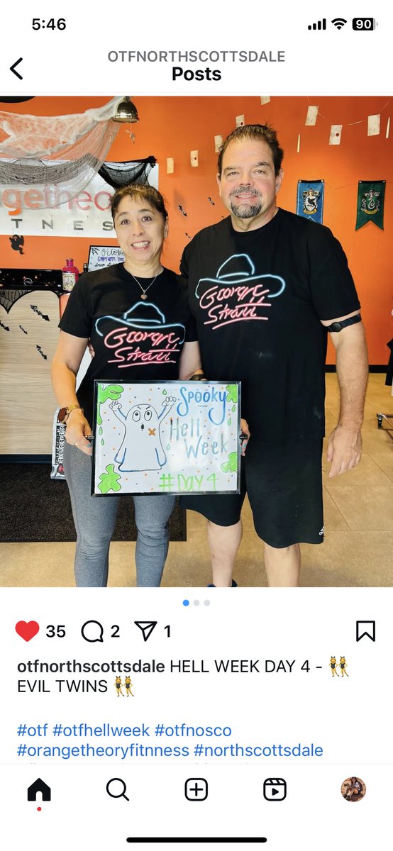 annabrice's tweet image. Hell Week at OrangeTheory. Today was evil twin day. So, twin with someone else &amp;amp; wear the same thing.

Mission accomplished. Got my shirt for the hell week workouts. Knocked them out in 4 days straight (so they won’t see me again this week until Friday, LOL).

#otf #otfhellweek