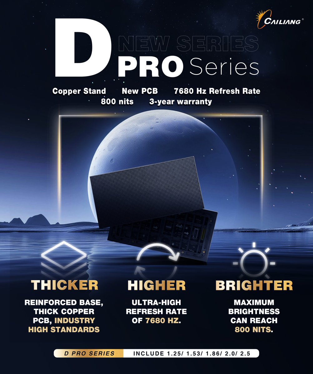Mina92c's tweet photo. Latest series-DPRO from Cailiang
Ultra High Refresh Rate: 7680HZ/8K
High Brightness for Indoor display: 800 nit
Reinforced Bottom Shell&amp; PCB
Email: fiona@hjcailiang.com
Tel: 008619105022215
Welcome your inquiry.
#leddsplay #ledmodule #ledscreen #leddisplaymodule #ledindoor https://t.co/9ArK98MaAW