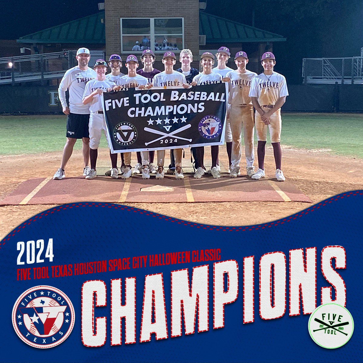 FiveToolTexas's tweet photo. 🏆CHAMPIONS🏆

Congrats to @TwelveRecruits Vikings 2028 on winning the 15U American Championship of the @FiveTool Texas Houston Space City Halloween Classic!

#WatchEm https://t.co/MRepGbDu03