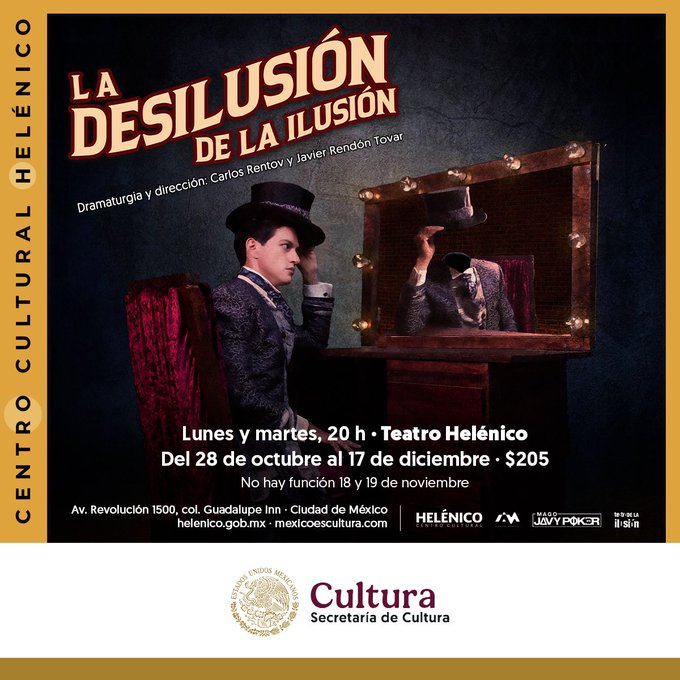 venalteatroMX's tweet image. Tenemos pases dobles para que asistan a "la Desilusión de la Ilusión" MAÑANA 8pm en el  @Helenico 🎭

únicamente:

🌟 Nombre completo 
🌟 Like y RT

Y listo ya están participando.