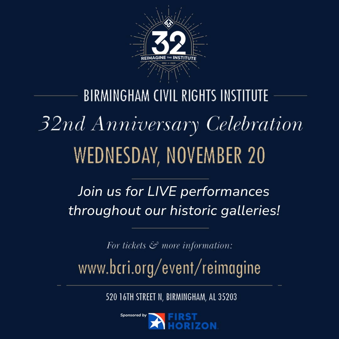 bhamcivilrights's tweet photo. Celebrate BCRI's 32nd anniversary and join us to “Reimagine the Institute” on Wednesday, November 20! $32 tickets available now at https://t.co/hlyP6bmCl4!

#BCRI #AnniversaryCelebration #BirminghamAlabama #BirminghamEvent #ReimaginetheInstitute #Museum #ThingstodoinBirmingham https://t.co/Duv3wohWTh