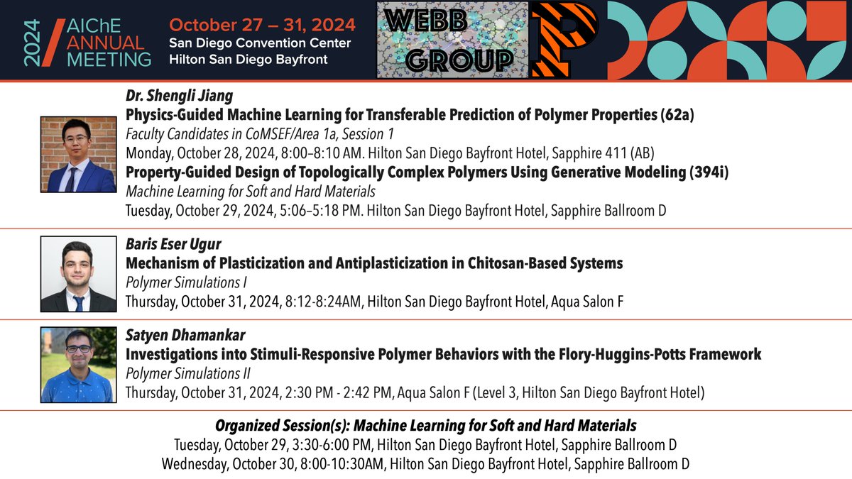 Michael Webb (@xmwebb) on Twitter photo A few members of my group will be hanging around and presenting research at the <a href="/ChEnected/">American Institute of Chemical Engineers (AIChE)</a> Annual Meeting. Check out their stuff!
Also, if you're looking for sessions to attend, we have a Day I/II for "Machine Learning in Soft and Hard Materials" A few members of my group will be hanging around and presenting research at the <a href="/ChEnected/">American Institute of Chemical Engineers (AIChE)</a> Annual Meeting. Check out their stuff!
Also, if you're looking for sessions to attend, we have a Day I/II for "Machine Learning in Soft and Hard Materials"