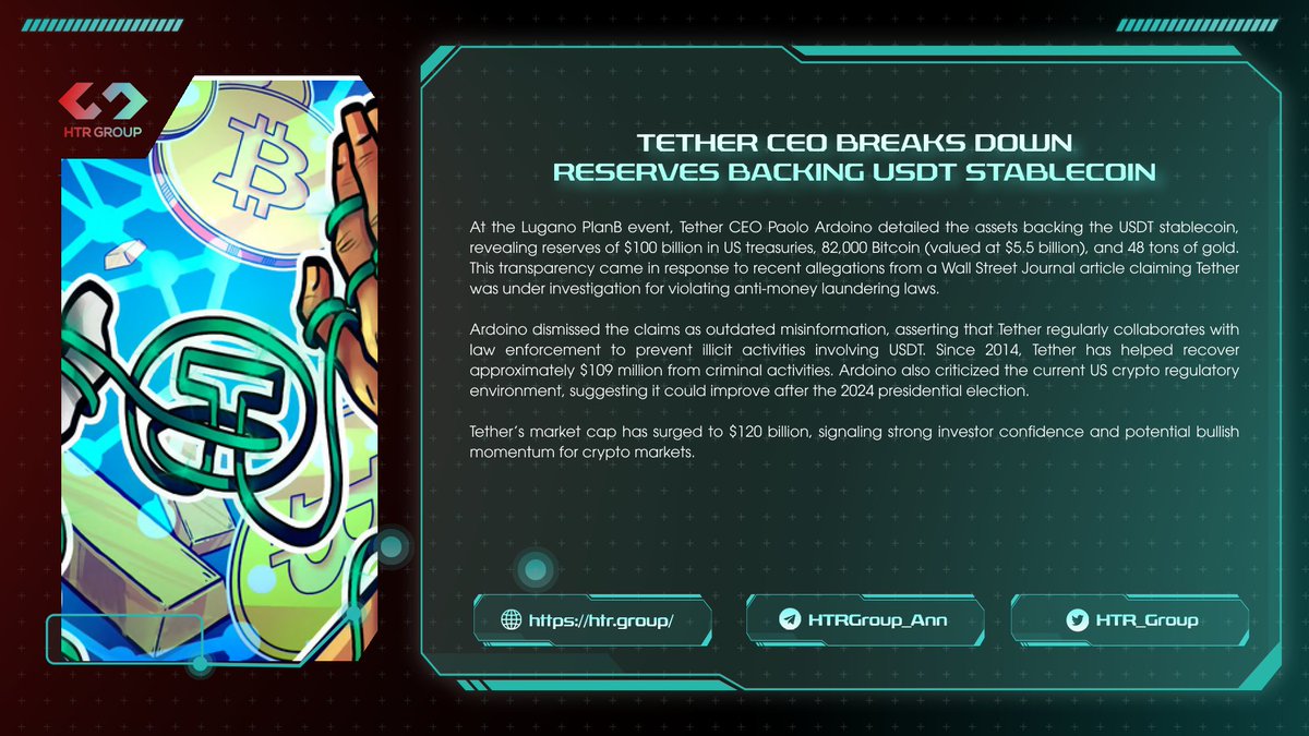 Tether CEO reveals USDT reserves include $100B in treasuries, 82,000 Bitcoin, and 48 tons of gold, refuting claims of a U.S. investigation.

For more details, visit: cointelegraph.com/news/tether-ce…