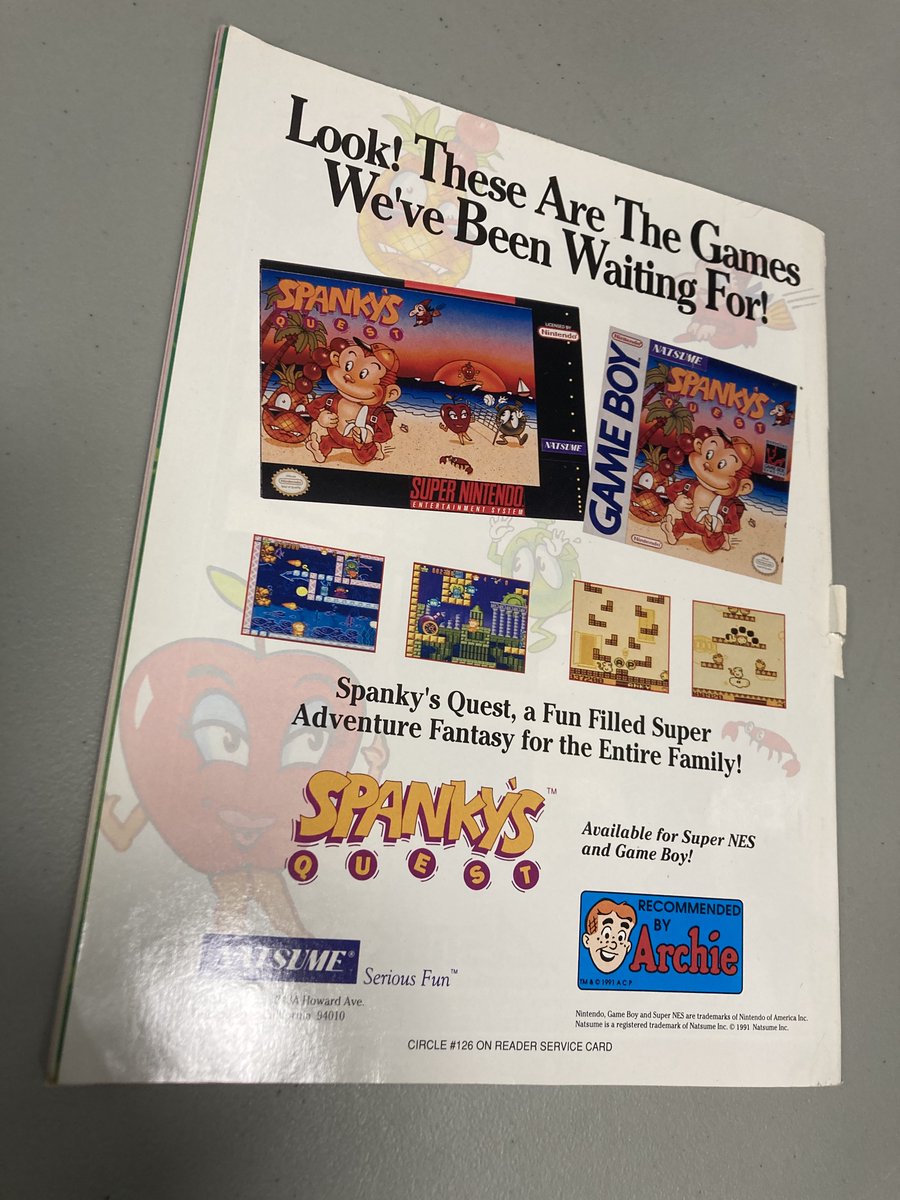 So we guess Spanky's Quest for SNES and Game Boy from Natsume ran U.S. print magazine ads proudly proclaiming it was 'Recommended By Archie'. (Did they have to pay for this?)