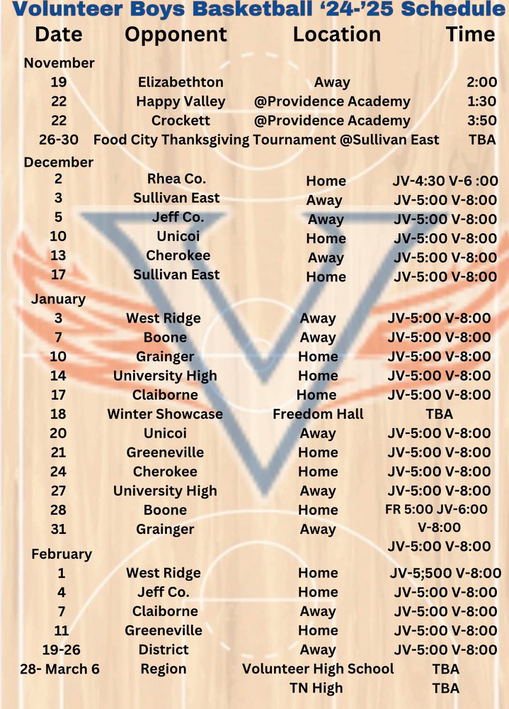 2024-2025 Junior season schedule.