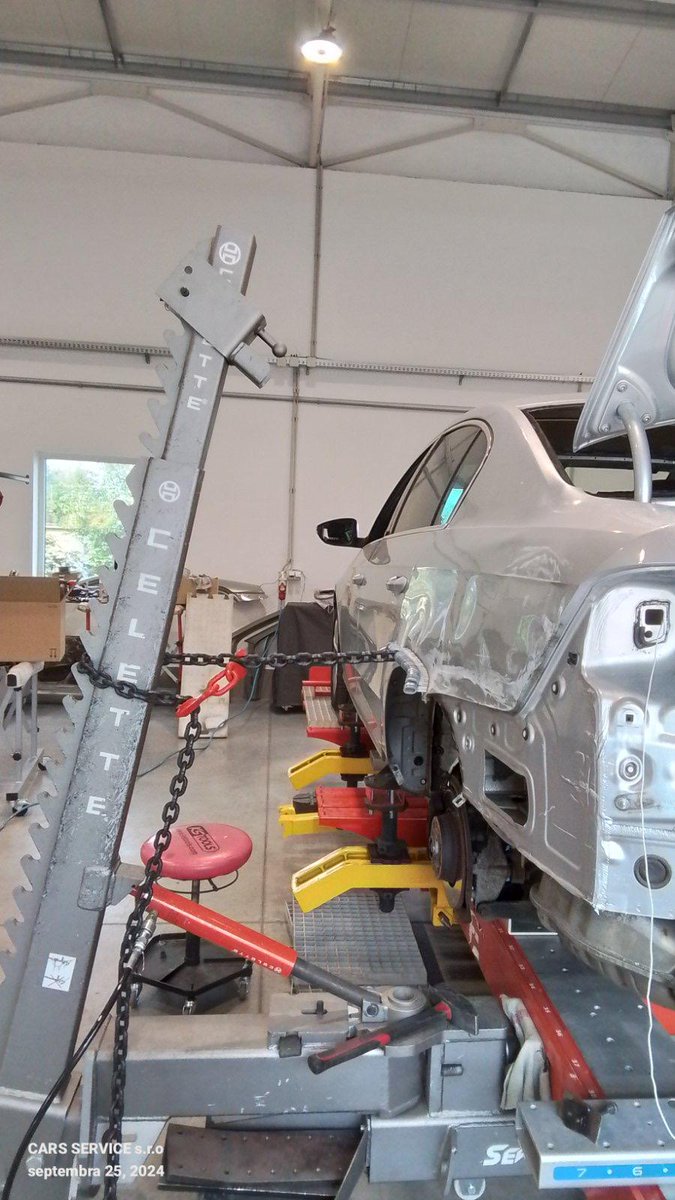 Celettegroup's tweet photo. This #Volkswagen #Passat is currently secured on a #Celette #framemachine and dedicated jigs just for this #VW, after sustaining collision damage to its rear. The specialized frame rack is being utilized to stabilize and support the vehicle during the repair process. https://t.co/q6KN577O2P