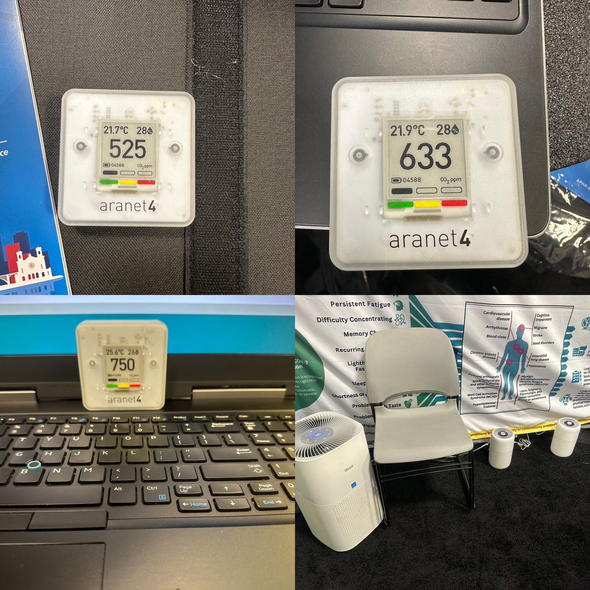 C19LH_Advocacy's tweet photo. #C19LAP had an amazing first day at #APHA2024 & we have been one of the busiest booths, pleasantly to our surprise! Enough so we couldn’t even get to the sessions we wanted to see!
We kept our #Aranet under 800 with multiple #Hepas in our space, and distributed nearly 250 N95 masks and almost 200 printed 28 page booklets!
Everyone knows someone with #LongCOVID now. The stories are heart breaking and the encouragement from those visiting us is refreshing! Now it’s time to act. #APHA2024 #LongCOVID