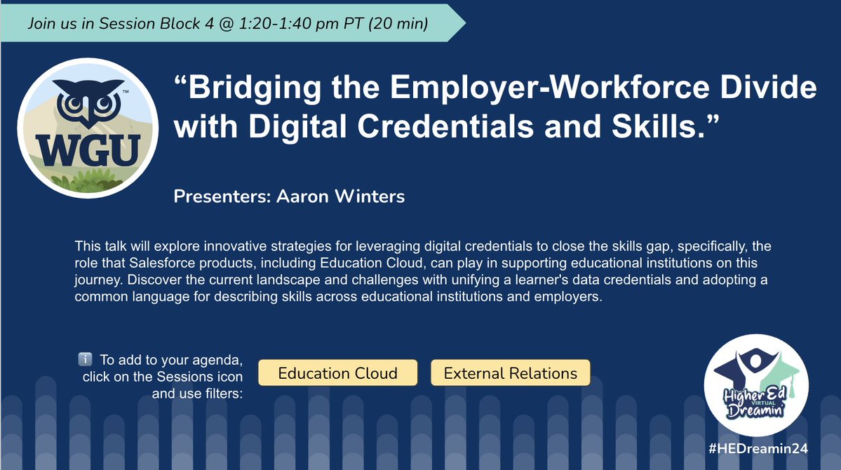 highereddreamin's tweet photo. 🚀Prepare for liftoff @ #HEDreamin24 w/ Western Governors University in their session “Bridging the Employer-Workforce Divide with Digital Credentials &amp; Skills."

👉 Join us for this FREE virtual event on 11/7/24. https://t.co/kL6zMqqRFS

#Salesforce #HigherEd https://t.co/0ddd5HORIE