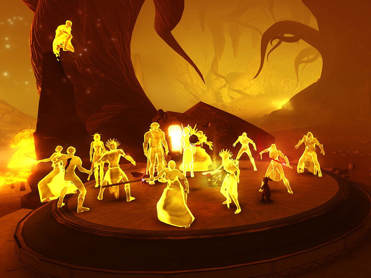 IntisarNOR's tweet image. Tonight my #SWTOR guild New Outriders celebrated Halloween with Spooky Sorc Sunday! We visited the Dark Heart of Voss, ventured into the Spirit Realm, flew through the air of Belsavis and battled a trio of Machine Gods on Iokath! Wherever we went, lightning followed!