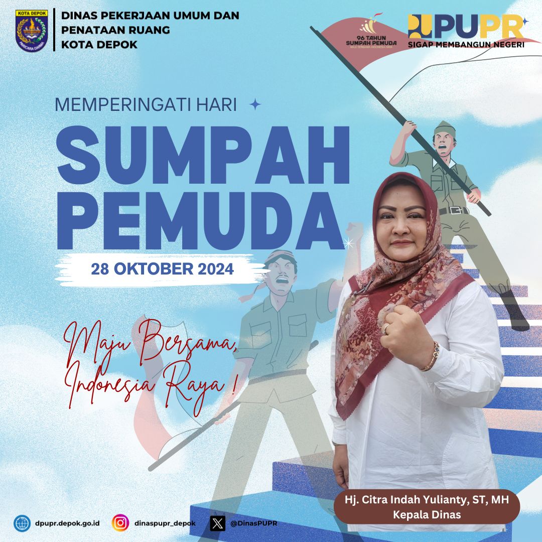 Selamat Hari Sumpah Pemuda, 28 Oktober 2024.

96 Tahun Sumpah Pemuda,
"Maju Bersama Indonesia Raya"

cc : <a href="/IdrisAShomad/">Mohammad Idris</a>
<a href="/ImamBHartono/">Imam Budi Hartono</a> <a href="/pemkotdepok/">PEMERINTAH KOTA DEPOK | #AyoPakaiMasker</a> 

#KotaDepok #harisumpahpemuda2024
