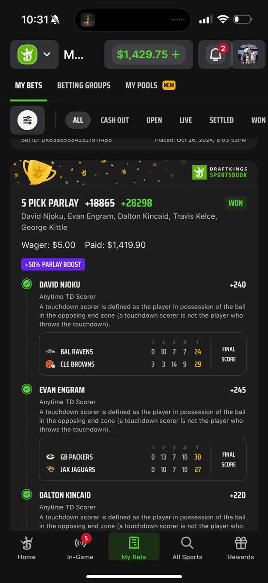 timmerjones.eth (@timmerjones) on Twitter photo Shoutout to <a href="/CodyBrownBets/">Cody Brown Bets</a> for his TE Day picks (for free, and hit for over +4000 today). I took his 3 and added Kelce and my man Kittle with a 50% boost to hit this bad boy.
Thanks Cody!
#GamblingTwiiter #Gambling #FollowCody Shoutout to <a href="/CodyBrownBets/">Cody Brown Bets</a> for his TE Day picks (for free, and hit for over +4000 today). I took his 3 and added Kelce and my man Kittle with a 50% boost to hit this bad boy.
Thanks Cody!
#GamblingTwiiter #Gambling #FollowCody