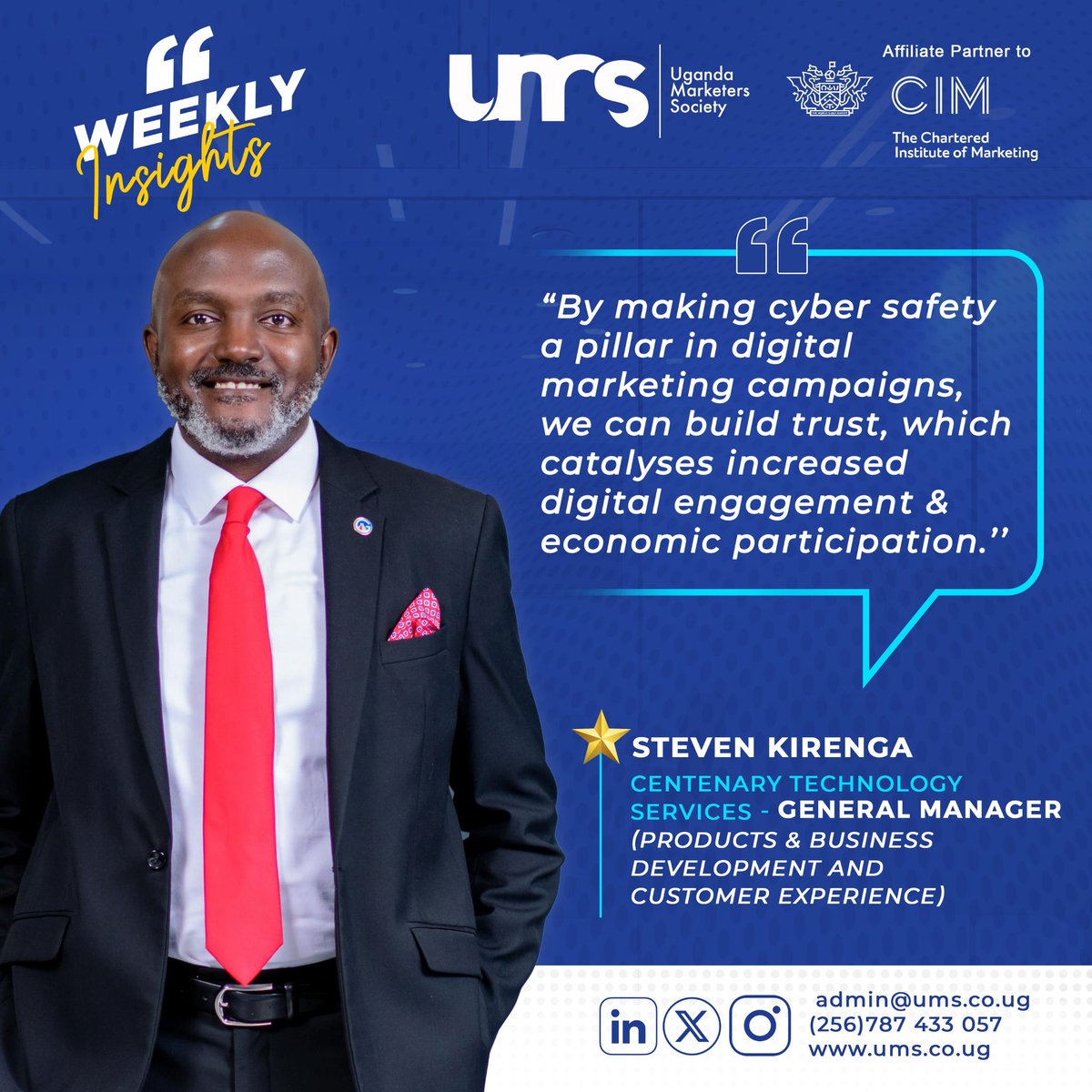 UMS_Marketer's tweet photo. 💡 #InsightoftheWeek by 

 👤 STEVEN KIRENGA @stkirenga
💼 General Manager - Centenary Technology Services @CenteTech - (Products &amp; Business Development and Customer Experience)

#CybersecurityAwarenessMonth
#CyberAwareness

Click to read more;
https://t.co/q5dRnz19bE https://t.co/W8p1vM6RsZ