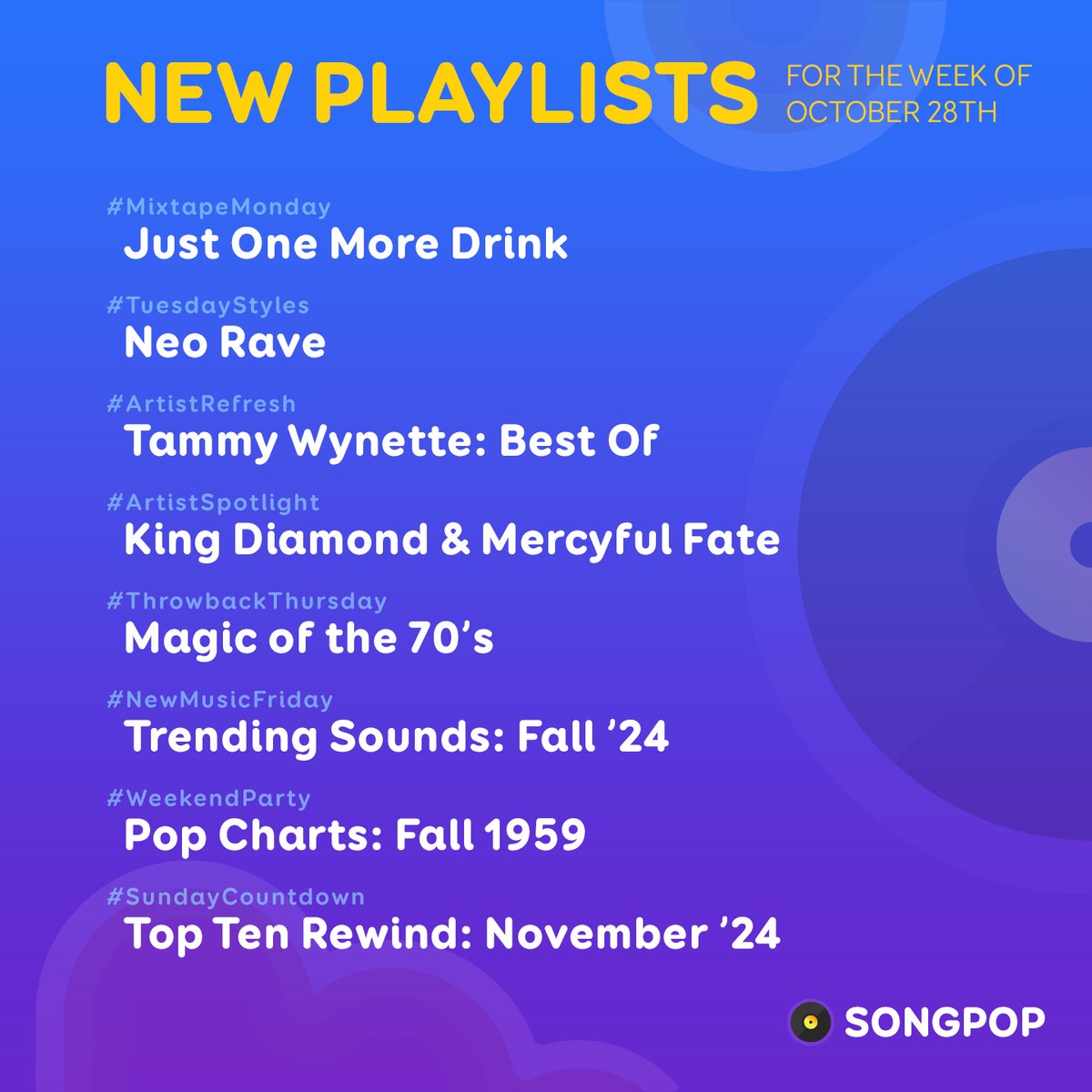 Take a look at all the #NewPlaylists coming to #SongPop this week!