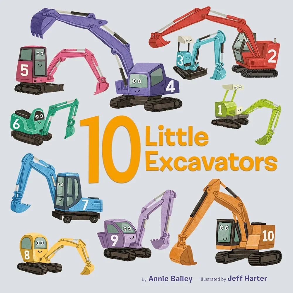 We've been loving this engaging book with our 2 year old. She's been interested in excavators ever since we stopped to watch one working in our neighborhood.
10 Little Excavators
By Annie Bailey
Illustrated by Jeff Harter 
<a href="/ByAnnieBailey/">Annie Bailey—Preorder PANDAMONIUM! now!</a> 
#kidlit
