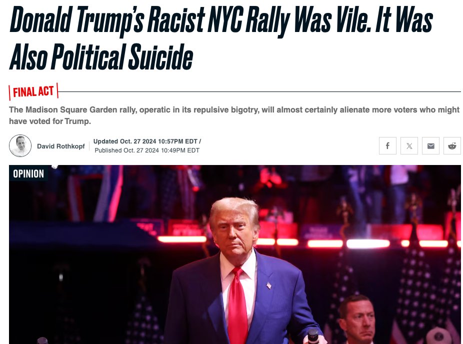 <a href="/djrothkopf/">David Rothkopf</a> writes: "If Trump and the GOP thought the reality of their MSG rally would prove comparisons with the 1939 Nazi MSG rally were inappropriate, I've got bad news for them. In fact, in many respects, Trump's proved worse. Oh, and it was political suicide."