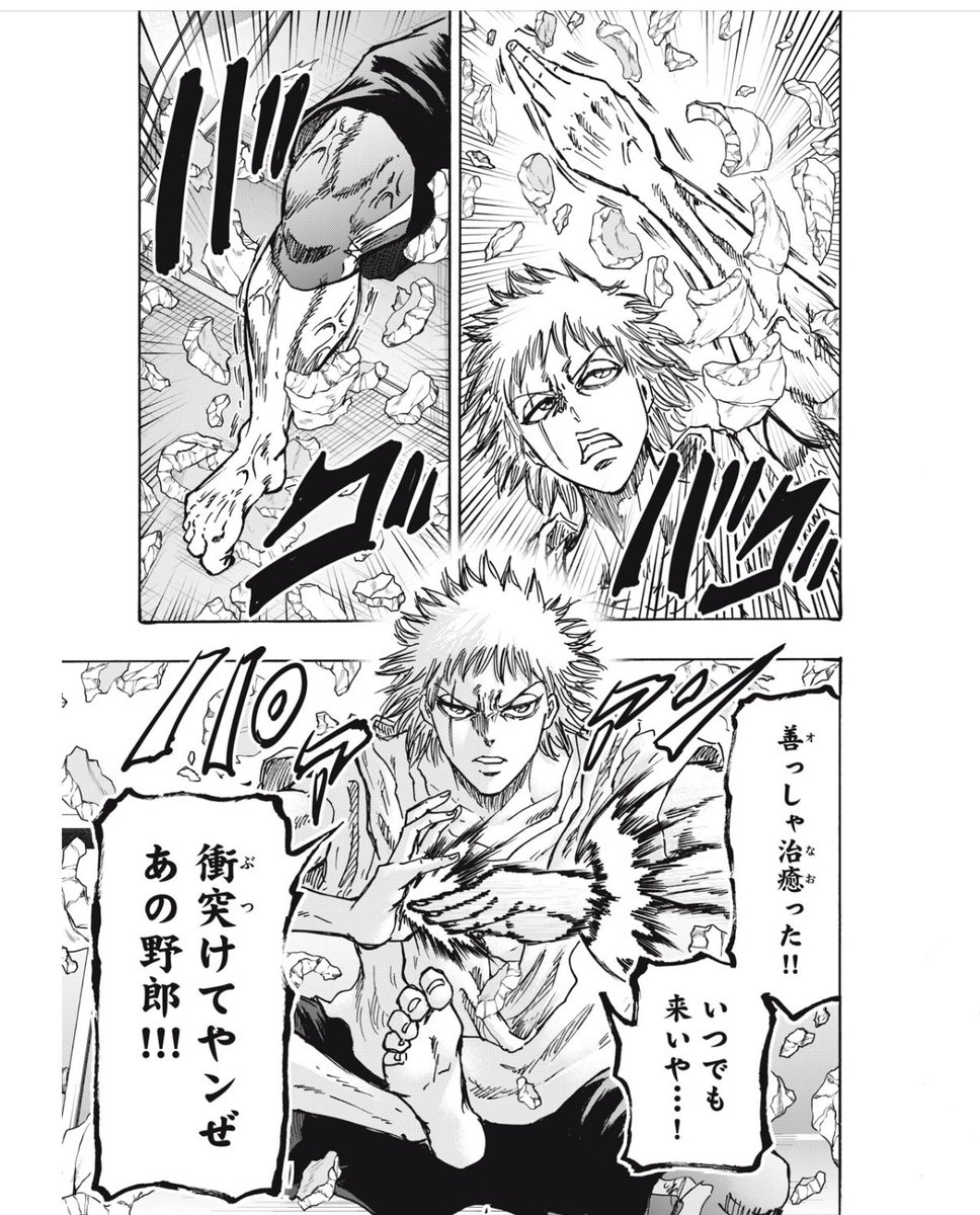 忍者と極道。ギプスをバゴっと砕いて「復活!」した後にお片付けする描写あるのめちゃくちゃ好き。忍者くんは良い子なので。 