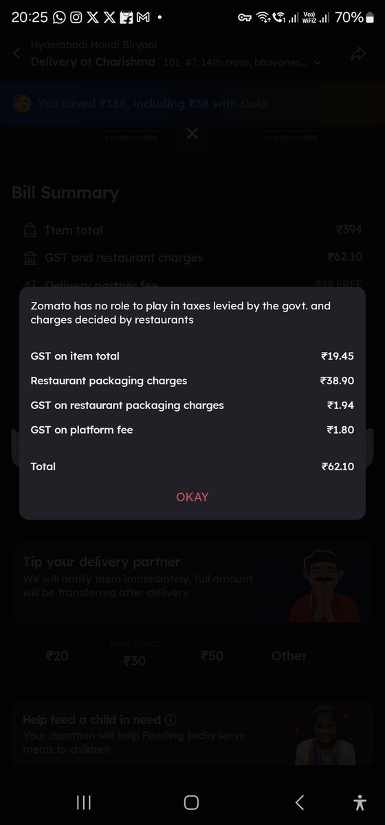 kumar_cherry_'s tweet image. @zomatocare @zomato Why is there a difference in pricing for the exact same order, at the exact same location, and at the exact same time? 🤔 #PriceInconsistency #TransparencyPlease