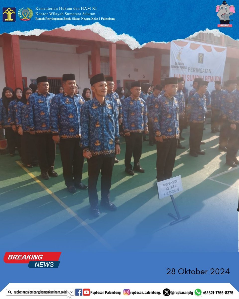 rupbasanplg's tweet photo. Rupbasan Palembang Ikuti Upacara Peringatan Hari Sumpah Pemuda ke-96 Tahun

Follow @rupbasanplg

#sumpahpemuda2024
#RupbasanPalembang
#RupbasanPalembang_Mantul
#KumhamPasti
#KumhamSumsel https://t.co/yWkfcchgsr