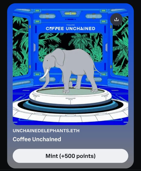 Thank you so much!!!

950 unique holders &amp; more than 1,000 mints for this NFT, which is trending on @CoinbaseWallet!
☕️🤝🐘

You can also earn 500 points for minting &amp; supporting our cause. This initiative will help <a href="/CoffeeCultureTh/">Coffee Culture Thailand</a> onboard their customers onto @Base and support