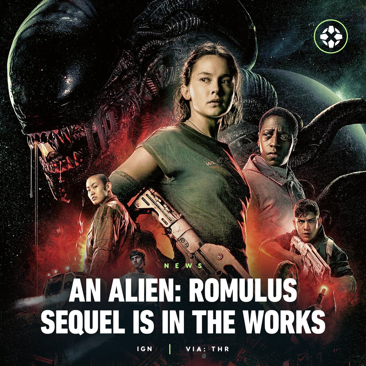 IGN's tweet photo. Alien: Romulus 2 will continue the story of the first movie starring Cailee Spaeny and David Jonsson, with Fede Alvarez potentially returning to direct. https://t.co/CYRNch0zBB https://t.co/NE30sK9cb9