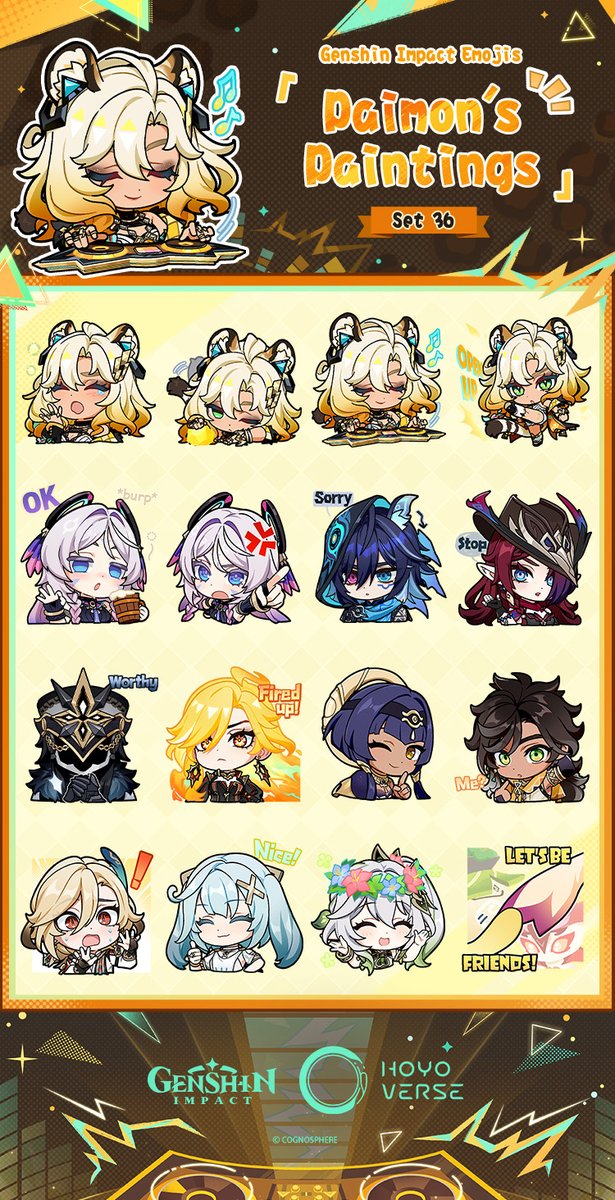 GenshinImpact's tweet photo. Paimon's Paintings Set 36 Emojis Now Available!

Greetings, Travelers! The latest emojis from #GenshinImpact are now available on HoYoLAB. Paimon's Paintings include a collection of chibi emojis of Genshin Impact characters. We hope you like them!

https://t.co/r077Zwc9IZ https://t.co/MjilvK1Bid
