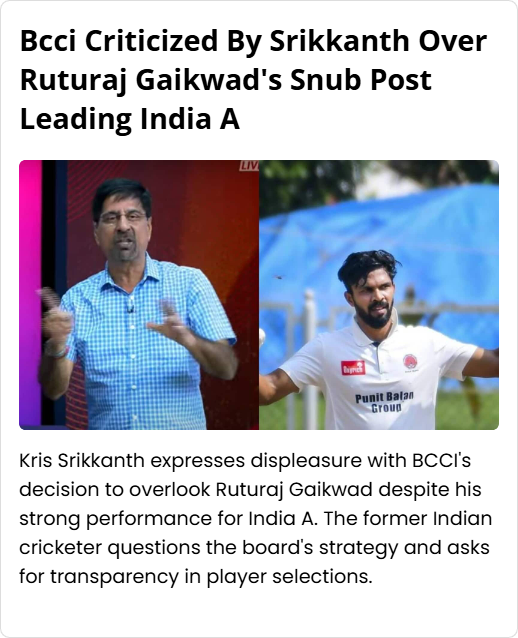 nmbuzzofficial's tweet photo. Latest Updates
#BCCI #RuturajGaikwad #KrisSrikkanth #IndiaCricket #PlayerSelection https://t.co/VksVQL9KEn
