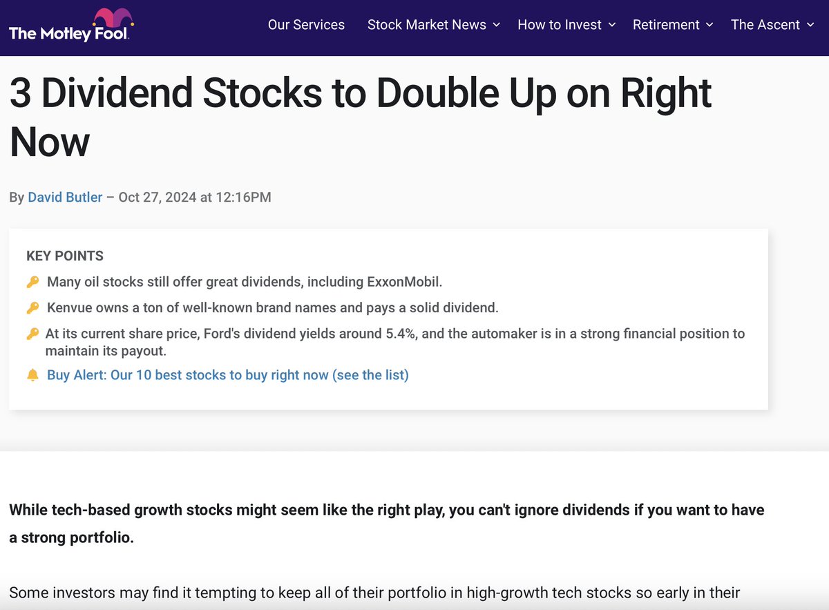 เผื่อเอาไปทำการบ้าน
หุ้นปันผล 3 ตัวที่น่าสนใจสำหรับนักลงทุน 
- $XOM หุ้นน้ำมันรายได้มั่นคง ปันผล 3.2% มีเงินสด $26B สำรอง  
- $KVUE เจ้าของแบรนด์สุขภาพชั้นนำ ปันผล 3.7% ยอดขายและนวัตกรรมหนุนการเติบโต  
- $F ผู้ผลิตรถยนต์ปันผล 5.4% กระแสเงินสดดี มีกระบะ F-150 ที่เป็นที่ต้องการ