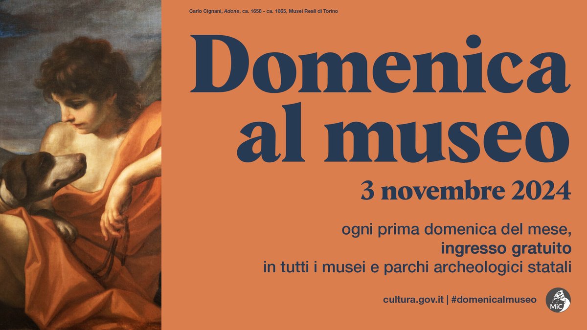 #domenicalmuseo: il 3 novembre torna l’iniziativa del <a href="/MiC_Italia/">Ministero della Cultura</a> che consente l'ingresso gratuito ai musei, parchi archeologici, castelli, complessi monumentali, ville e giardini statali. Info su cultura.gov.it