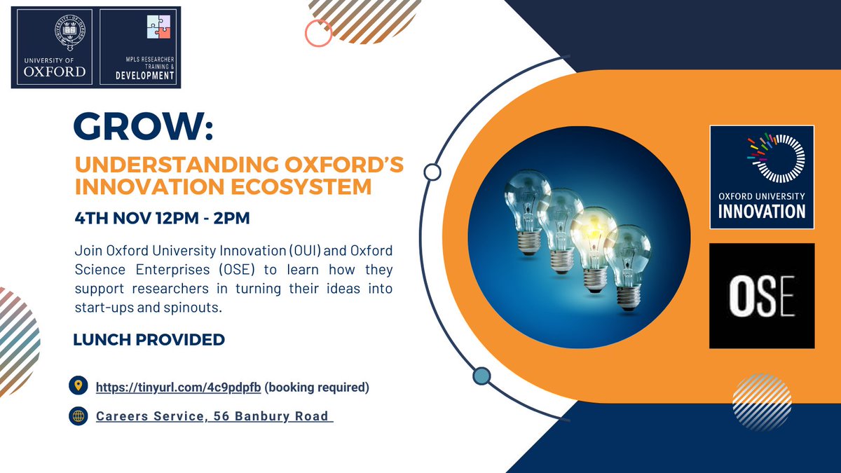 Enterprising Women Oxford (@entwomenox) on Twitter photo 👩🔬 👨🔬 Navigating the #OxfordEcosystem & curious about where/how to get support with ideas? Are you a #STEM #researcher looking to create real-world #impact? Discover how <a href="/OxUInnovation/">Oxford University Innovation</a> & <a href="/OxfordSciEnt/">Oxford Science Enterprises</a> can help & join our in-person session (with lunch 😋) forms.office.com/e/ctdPHDQ4V6 👩🔬 👨🔬 Navigating the #OxfordEcosystem & curious about where/how to get support with ideas? Are you a #STEM #researcher looking to create real-world #impact? Discover how <a href="/OxUInnovation/">Oxford University Innovation</a> & <a href="/OxfordSciEnt/">Oxford Science Enterprises</a> can help & join our in-person session (with lunch 😋) forms.office.com/e/ctdPHDQ4V6