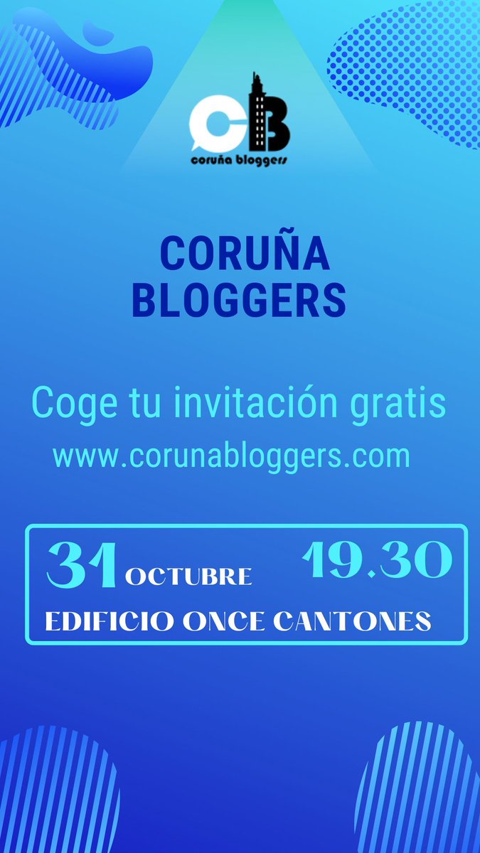 🗓️ Entramos en la última semana de octubre

📅 Entramos en la semana de #coruñabloggers

☀️ El jueves 31 cerramos la temporada 2024 con sorpresas.

🌐 Tienes las invitaciones en nuestra web y acuérdate de traer al menos 1 kilo de comida para la Cocina Económica de A Coruña