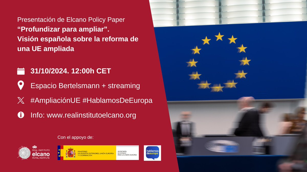 🇪🇺 La #AmpliaciónUE lleva tiempo en el horizonte europeo, aunque recientemente parece haber tomado un impulso renovado. Este jueves 31 hablamos de las reformas necesarias para poder acomodar este crecimiento. ¡Apúntate! #HablamosDeEuropa <a href="/HablamosdEuropa/">Hablamos de Europa</a> 
realinstitutoelcano.org/actividades/pr…