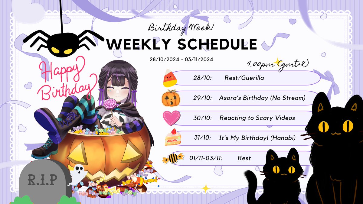 asorahanabi's tweet photo. birthday week!!
asora will be celebrating her birthday with her family so only Hanabi will stream her birthday~!
♡ 28 October 2024 - 03 November 2024 ♡
❥ art: #hanalust
❥ clip: #hanaKlip
❥ meme: #hanaugh
#AsoraHanabi #malaysiavtuber #Birthday https://t.co/3o1Xc0r3Ow