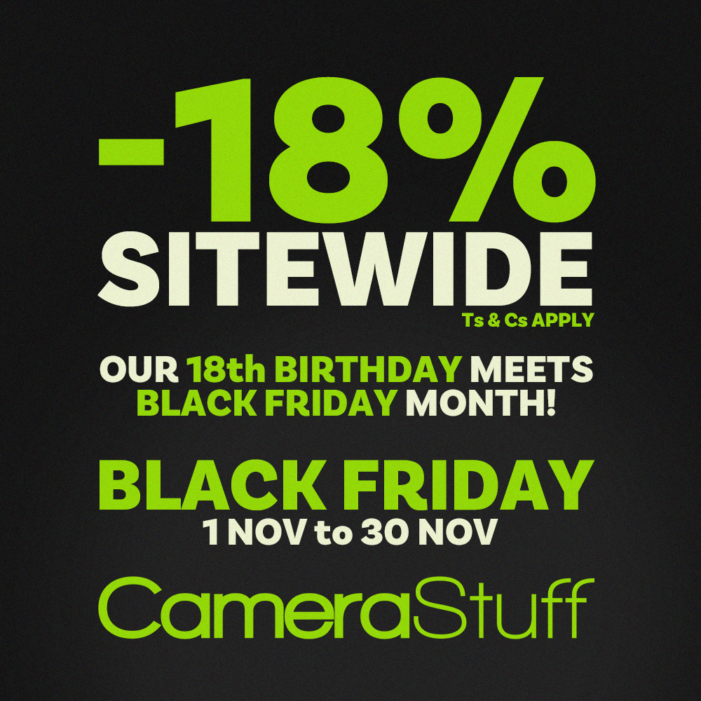 Our 18th Birthday meets Black Friday Month!  Take 18% OFF everything in-store &amp; online from 1-30 November 2024. Join our celebration on Facebook &amp; Instagram! #CameraStuff18 

ow.ly/l3ga50TUbO4

*All regular bundles and discount codes temporarily suspended. Ts and Cs Apply