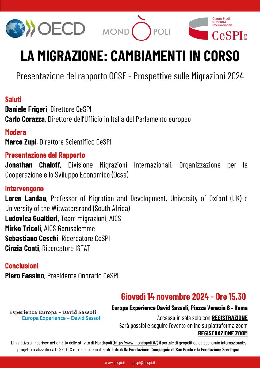 JonathanChaloff's tweet image. Presentiamo:
⚫️le ultime tendenze migratorie nei paesi Ocse
⚫i cambiamenti nelle politiche migratorie
⚫️l&apos;evoluzione degli esiti dei migranti
La presentazione in Italia del rapporto Ocse coincide col lancio mondiale dell&apos;International Migration Outlook 2024.
14 novembre, Roma🔽