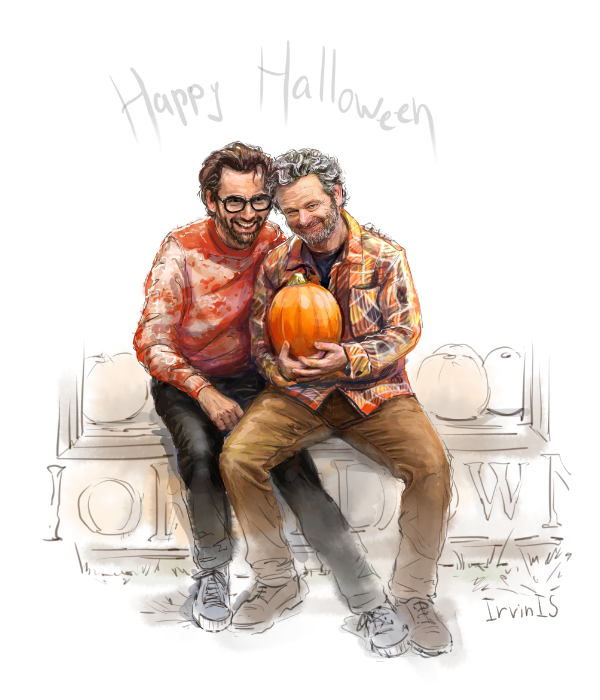 *that couple who managed to buy the last pumpkin in town right before you #halloween #michaelsheen #davidtennant #pumpkin #sheennant #inaffablehusbands #familyphoto