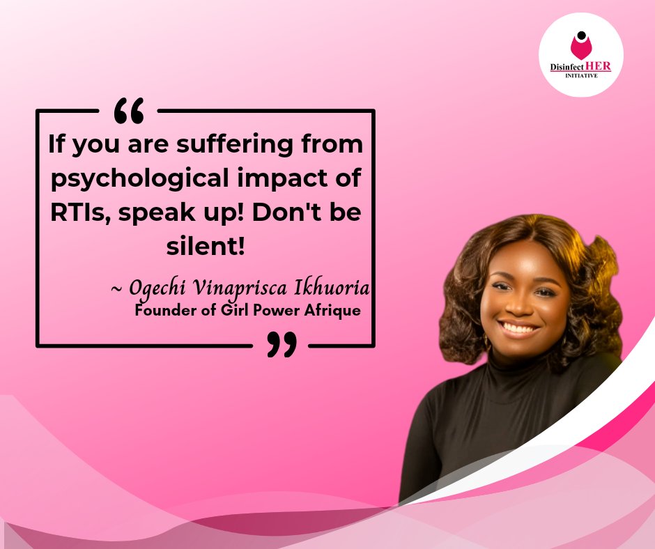 disinfectherng's tweet photo. Recap: Instagram Live with

@Vinaprisca_Ik emphasized:
Support groups help mitigate RTI's psychological impact
Speak up, break the silence!
@Disinfect Her Initiative promotes awareness &amp; support.

Follow us &amp; join the conversation! #DisinfectHER #RTIAwareness https://t.co/vtY1hYdQgH