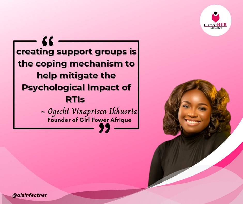disinfectherng's tweet photo. Recap: Instagram Live with

@Vinaprisca_Ik emphasized:
Support groups help mitigate RTI's psychological impact
Speak up, break the silence!
@Disinfect Her Initiative promotes awareness &amp; support.

Follow us &amp; join the conversation! #DisinfectHER #RTIAwareness https://t.co/vtY1hYdQgH
