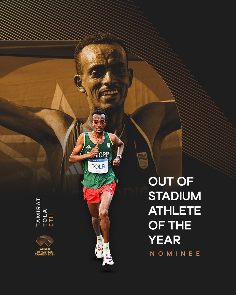 WorldAthletics's tweet image. Male Out of Stadium Athlete of the Year nominee ✨ 

Repost to vote for Tamirat Tola 🇪🇹 in the #AthleticsAwards.

Voting closes on Sunday 3 November at 11:59 PM CET.