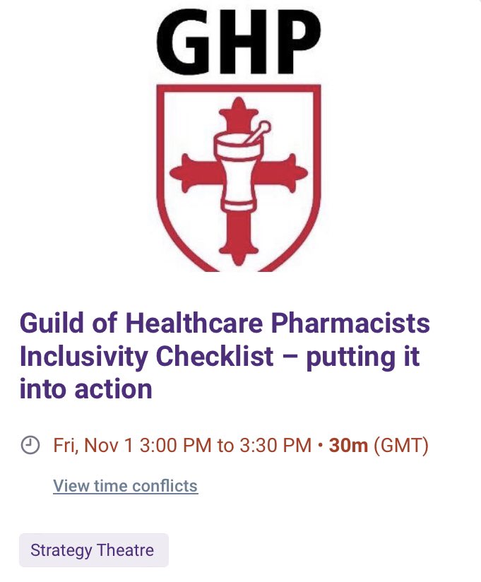 The Guild of Healthcare Pharmacists (@ghppharmacy) on Twitter photo Catch up with our EDI committee <a href="/APharmacistDoll/">Aman (ਅਮਨ) Kaur Doll</a> <a href="/OjPharma/">Ojali</a> this weekend at <a href="/CPCongress/">Clinical Pharmacy Congress</a> North!
…icalpharmacycongress.app.swapcard.com/event/clinical… Catch up with our EDI committee <a href="/APharmacistDoll/">Aman (ਅਮਨ) Kaur Doll</a> <a href="/OjPharma/">Ojali</a> this weekend at <a href="/CPCongress/">Clinical Pharmacy Congress</a> North!
…icalpharmacycongress.app.swapcard.com/event/clinical…