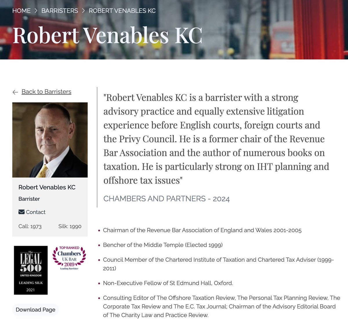 DanNeidle's tweet photo. Breaking: Robert Venables, the senior tax KC, is being prosecuted by HMRC for evading nine years' tax in his personal tax returns. https://t.co/unIAa6gAKR