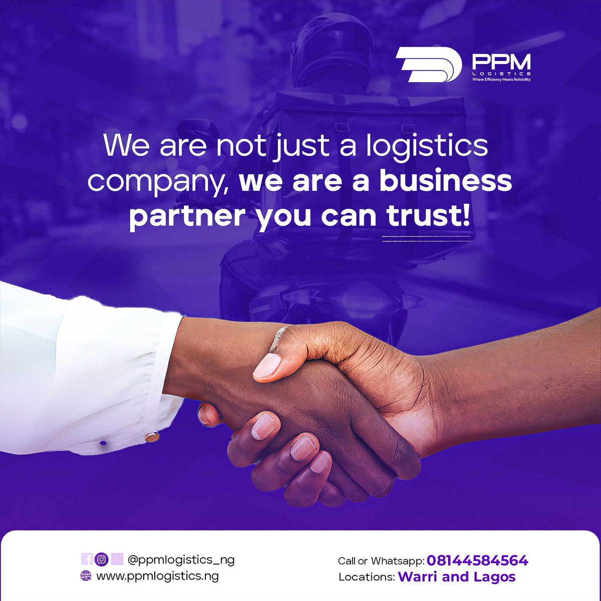 ppmlogistics_ng's tweet photo. We believe that a true logistics partner goes beyond moving goods from point A to point B, but additionally builds a foundation of trust, reliability, and excellence that your business can depend on.

#Logistics #parceldelivery  #logisticsinlagos #logisticsinwarri https://t.co/GvJglZRUAH